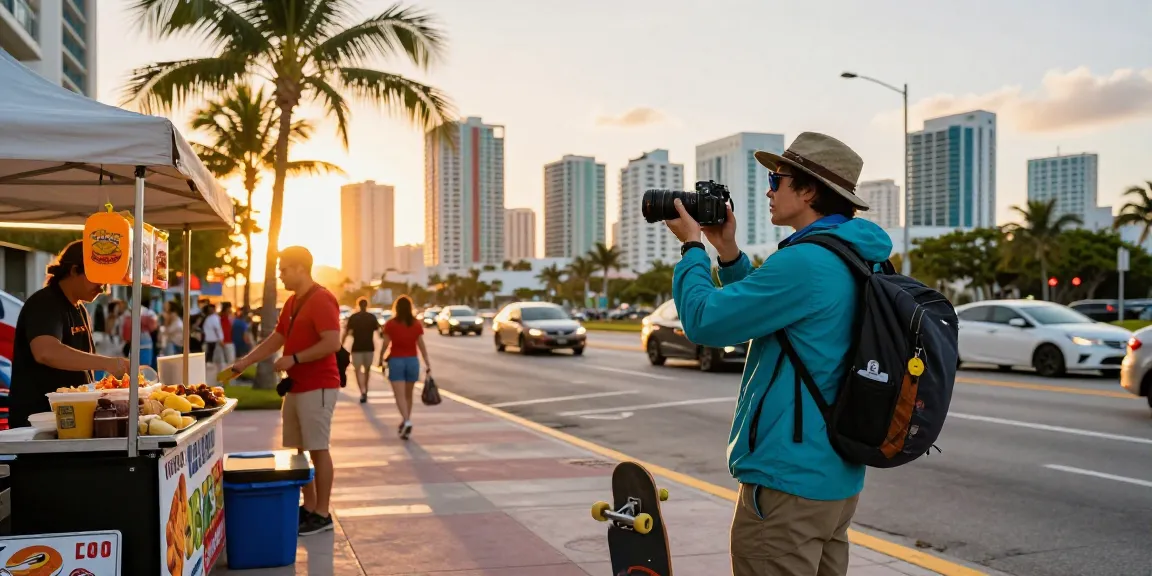 Orang menikmati suasana kota Miami saat matahari terbenam di https://miami4d.com/ dengan pemandangan landmark ikonik.