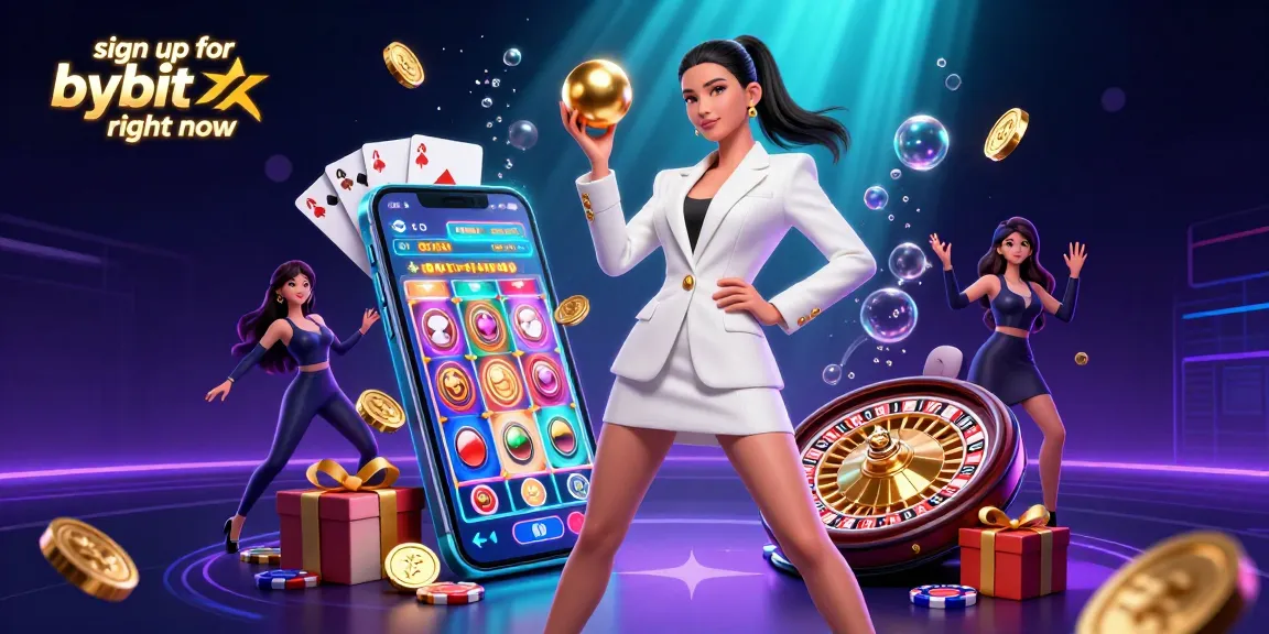 Engage and sign up for bybit right now with this vibrant casino-themed digital illustration.