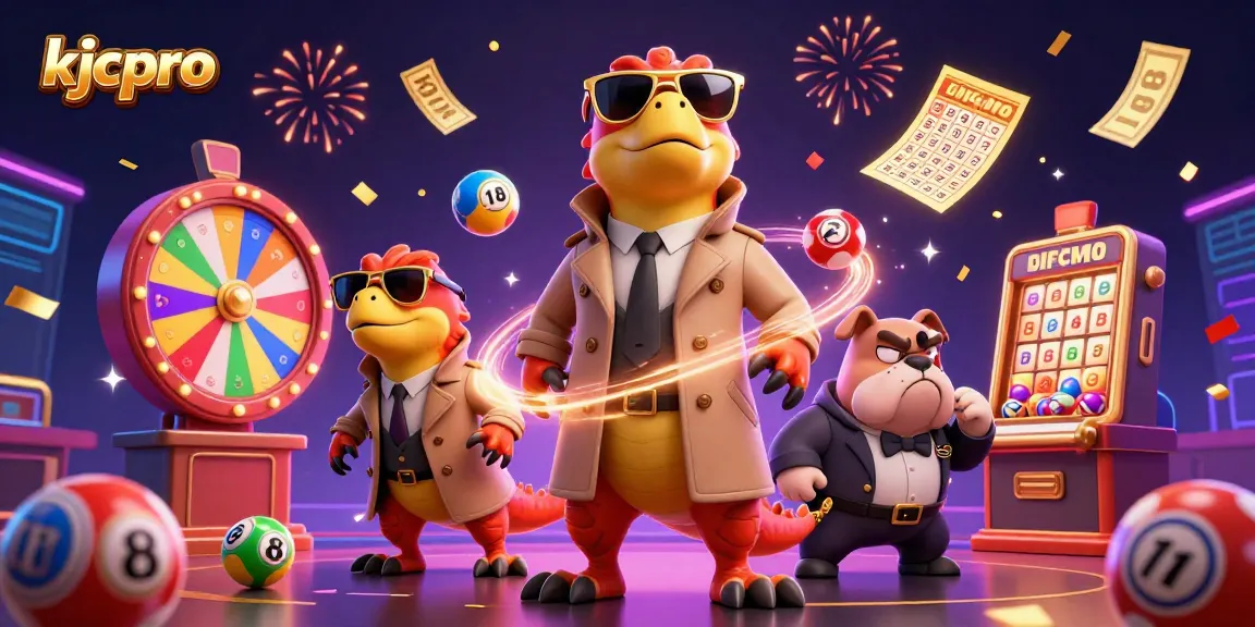 KJCPro features three raptors in a trench coat amusingly attempting to enter a casino lounge, showcasing vivid lottery elements.
