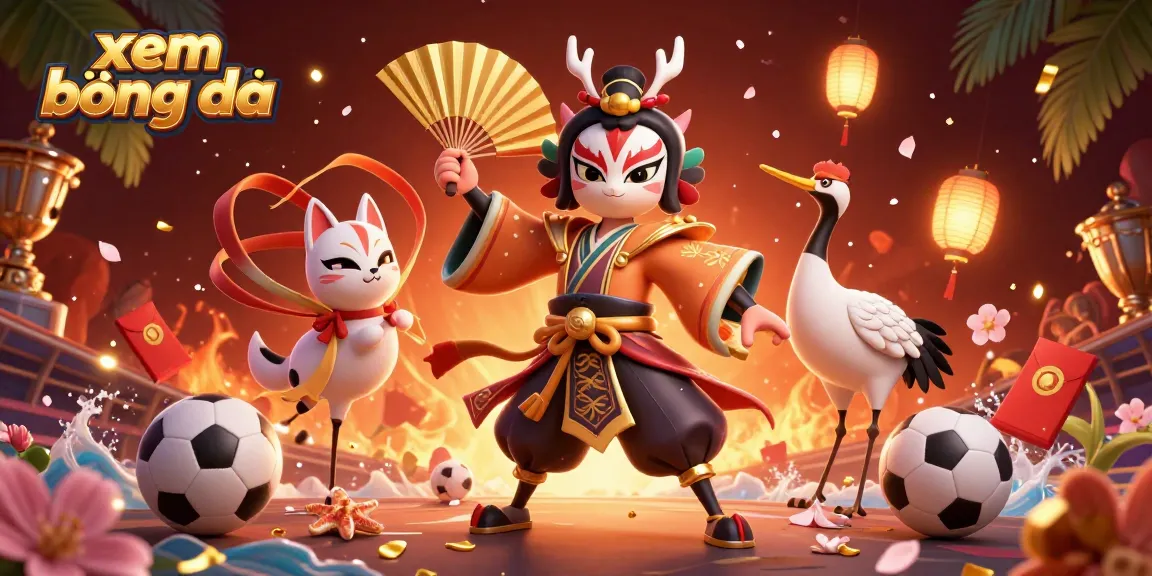 Xem bóng đá with vibrant modern characters enjoying a thrilling sports betting experience amidst glowing decorations.
