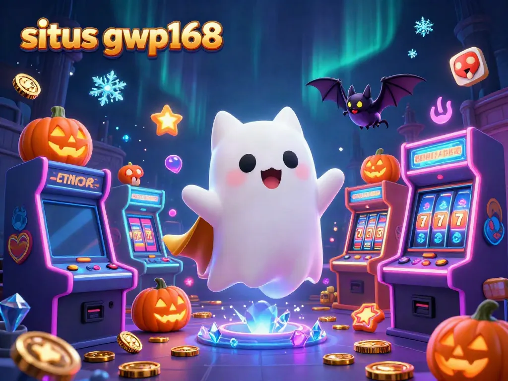 Gambar situs gwp168 yang menampilkan kucing hantu, kelelawar, dan simbol permainan kasino.