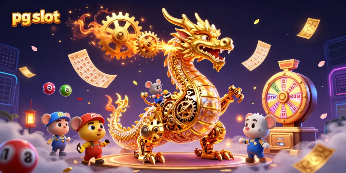 Experience the thrill of pg slot with dynamic elements like dragon symbols and prize wheels.