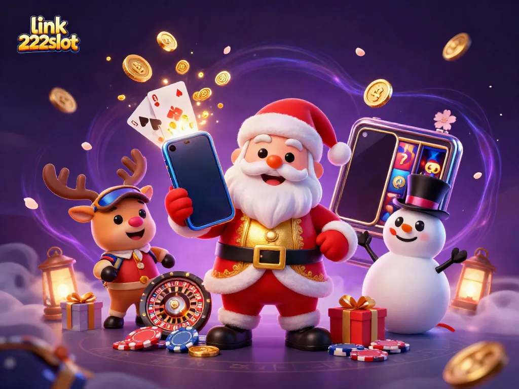 Menghadirkan link 222slot, Santa Klaus 3D ramah dengan ponsel jackpot dan teman bertema kasino.