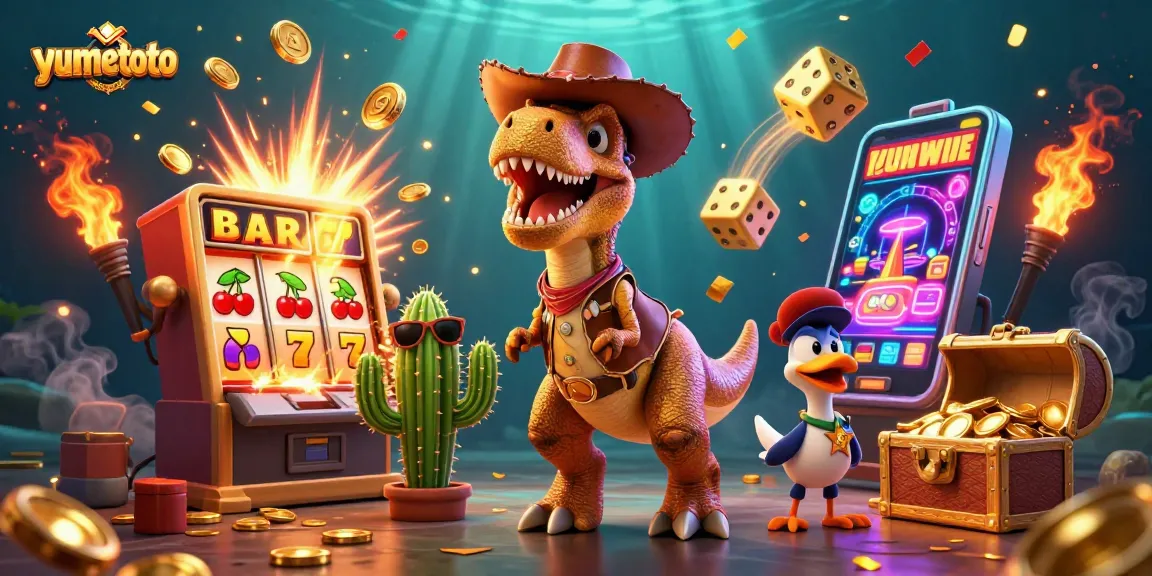 Experience winning with yumetoto's dynamic slots and jackpots in a vibrant, colorful scene.