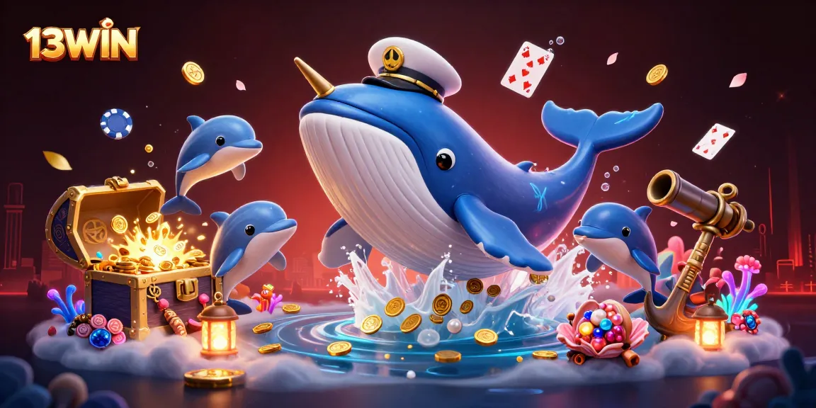 Engage with thrilling gameplay at 13WIN, featuring a vibrant casino scene with playful sea creatures.