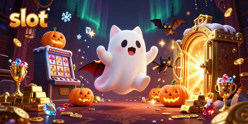 Experience thrilling slot adventures with our ghost cat and vampire bat in a haunted casino.