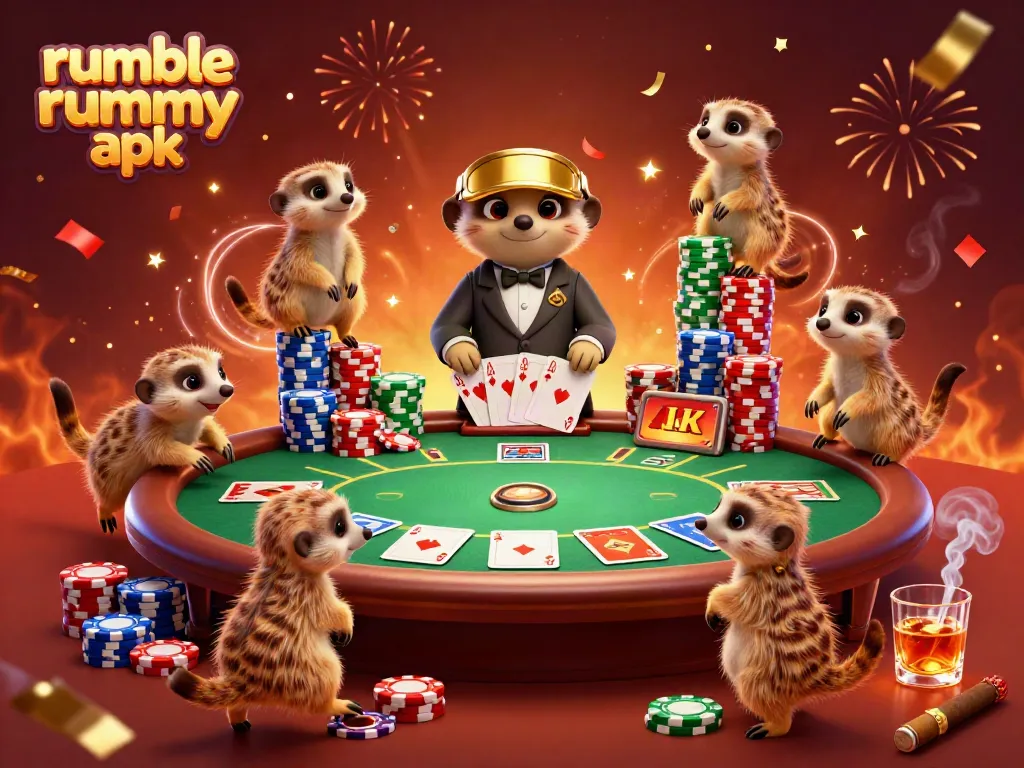 Experience the thrill of Rumble Rummy APK with lively meerkats managing a casino!