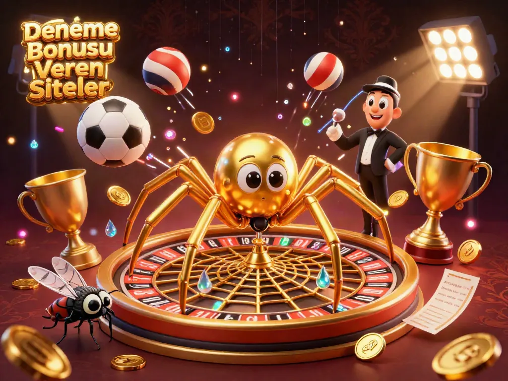 Engaging illustration of Deneme Bonusu Veren Siteler with cartoon characters and vibrant casino elements.