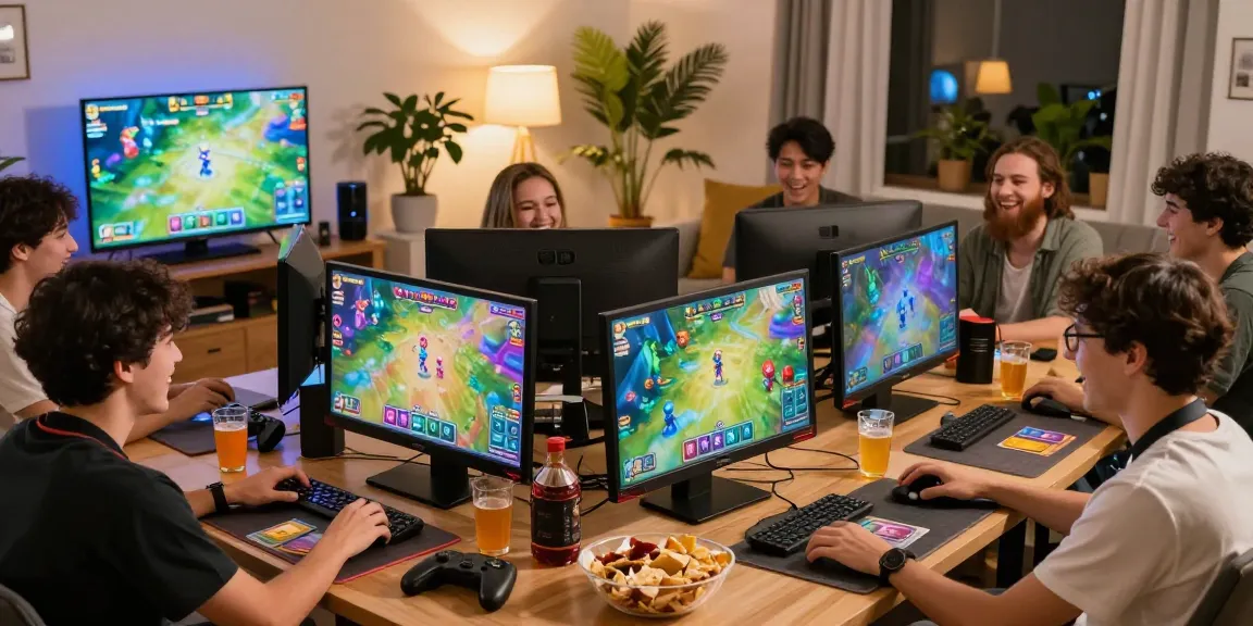 Players enjoying sunwin online card games in a cozy living room with vibrant screens.