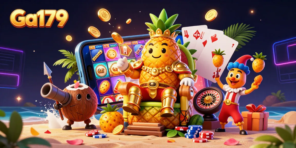 Experience thrilling gameplay with Ga179 at the animated beach casino featuring vibrant characters and dynamic gaming elements.