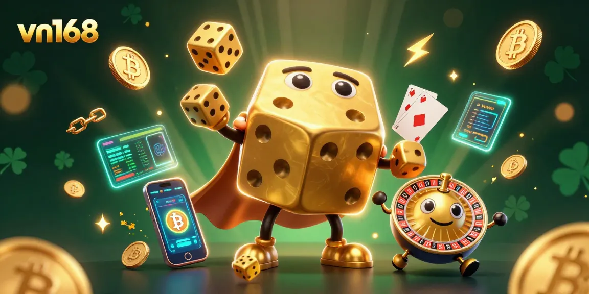 Engage with vn168 by enjoying vibrant casino games featuring golden dice, crypto coins, and dynamic elements.