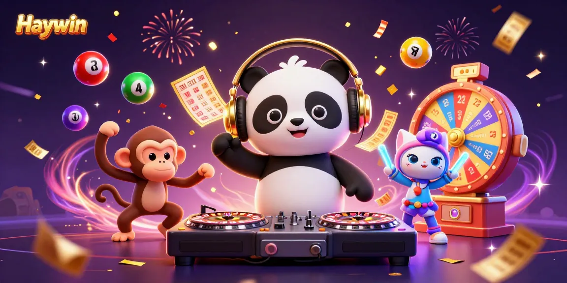 Experience the excitement of Haywin with a vibrant 3D illustration of a DJ panda and friends at a thrilling casino scene.