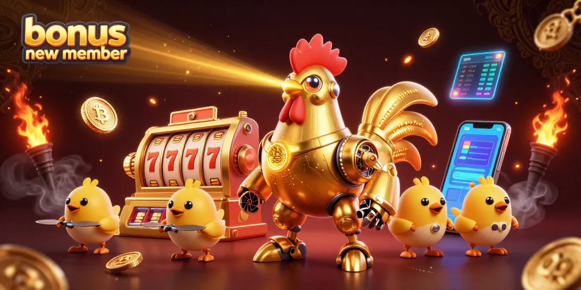 Engage with the bonus new member offer at our casino featuring vibrant 3D elements and exciting game symbols.