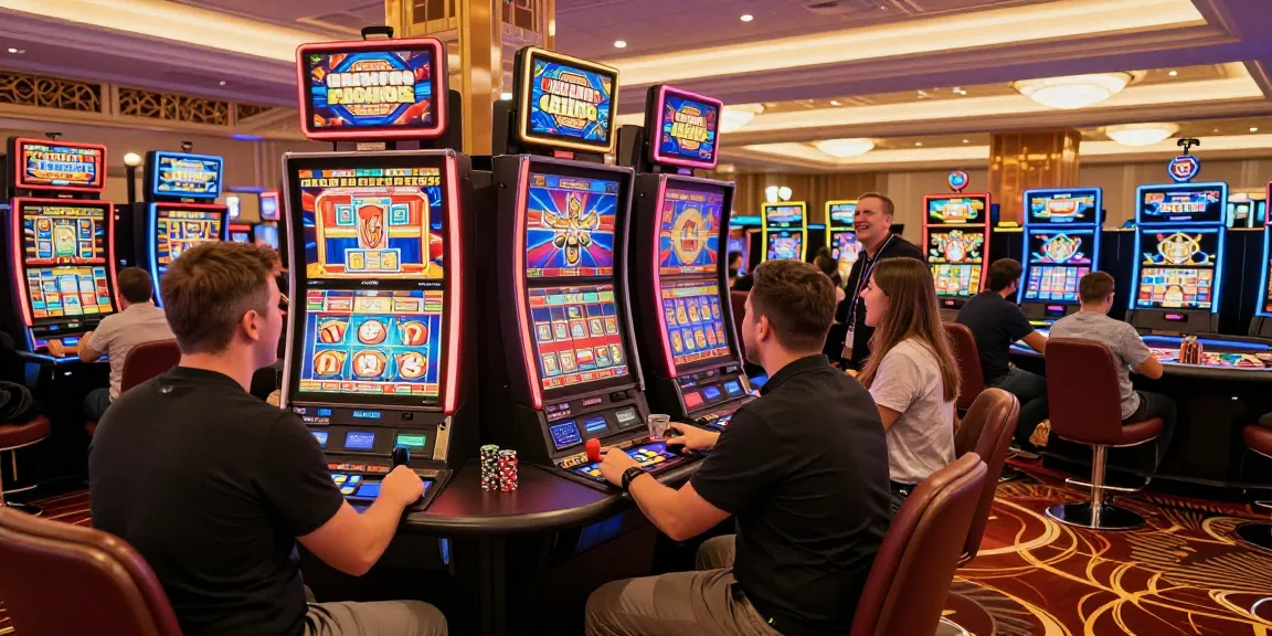 Pengalaman bermain slot jackpot di kasino dengan suasana meriah dan mesin berwarna-warni.