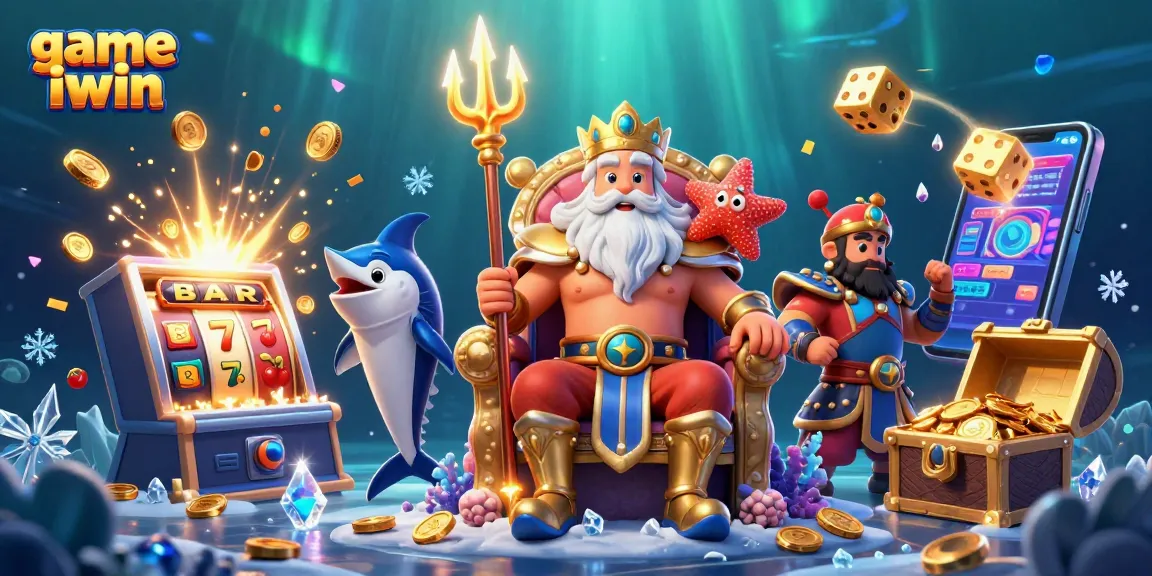 Experience game iwin with vibrant casino scenes featuring Neptune and dynamic slot machines.