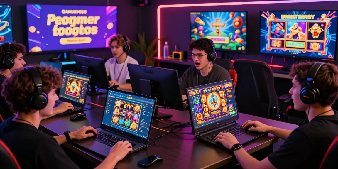 Players enjoying online slots at https://garuda55.com/ in a modern gaming environment with vibrant graphics.