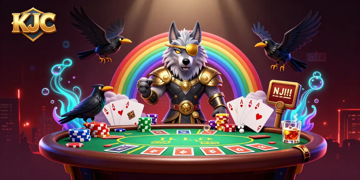 KJC engages players with an immersive 3D poker scene featuring stunning characters and vibrant casino elements.