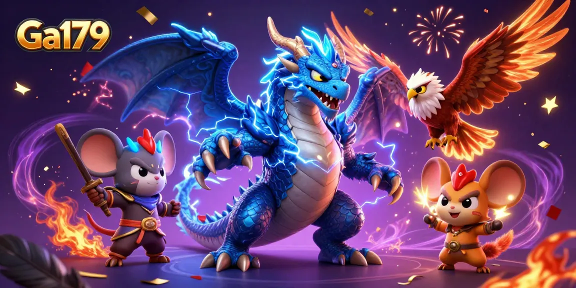 Experience Ga179's thrilling cockfighting atmosphere with vibrant characters and dynamic gambling elements.