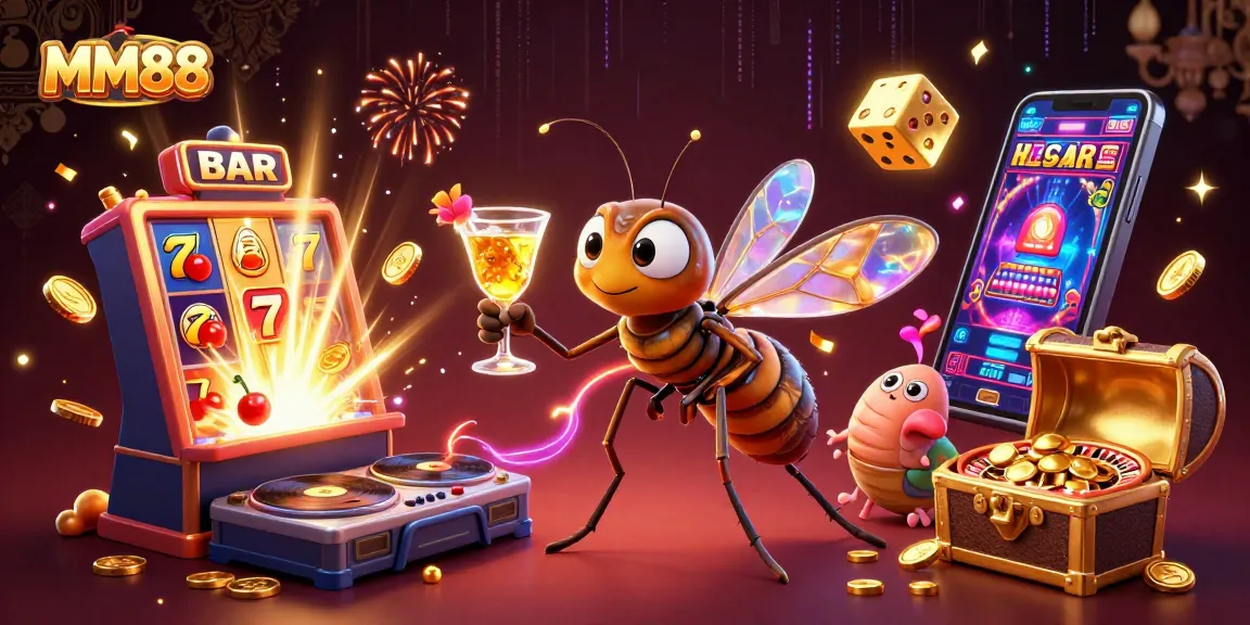 Engage in thrilling games with MM88, featuring vibrant characters amidst casino excitement.