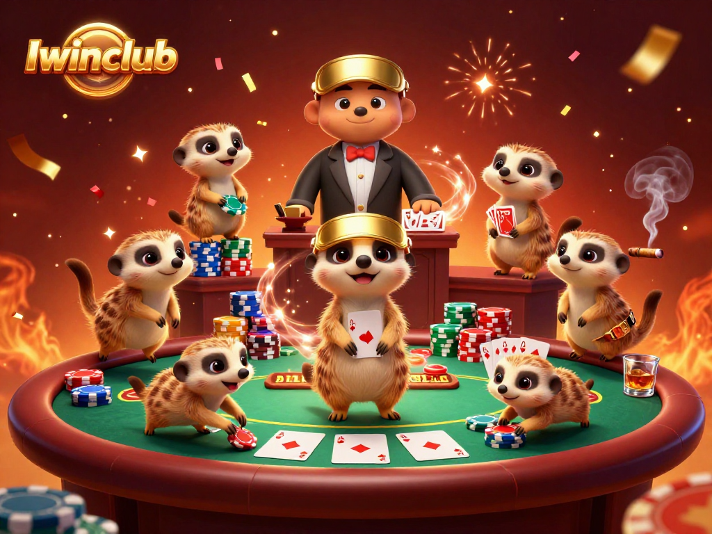 Iwinclub meerkats run an engaging casino operation with festive elements and poker games.