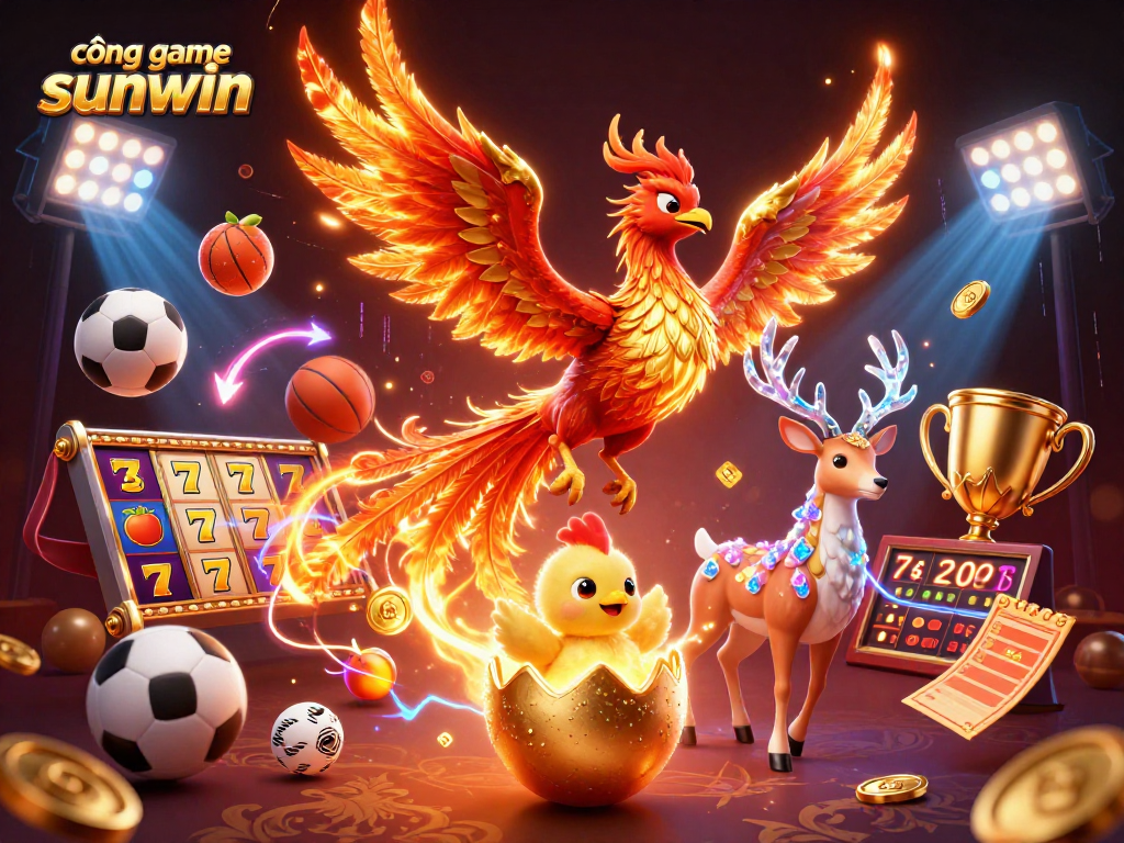 Engage with the cổng game sunwin showcasing a vibrant 3D casino scene filled with action-packed game elements and characters.
