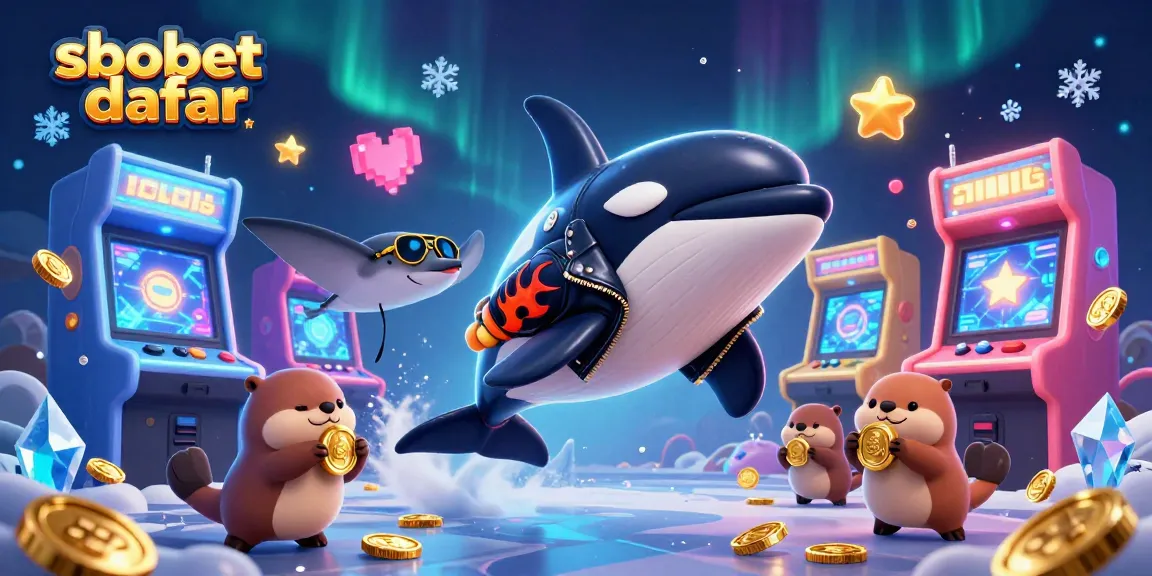 Engage with sbobet daftar in a vibrant casino digital art featuring a dynamic orca and otters.
