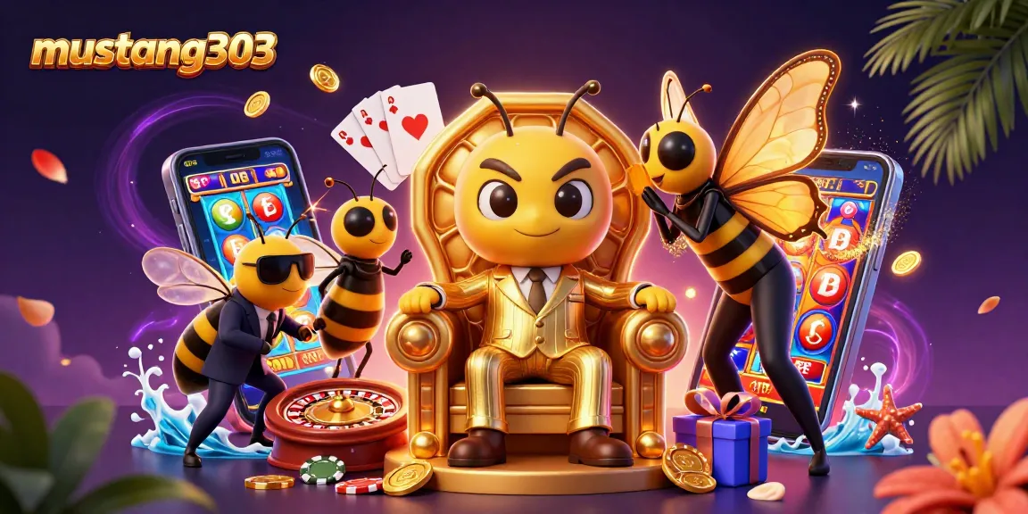 Experience thrilling slots and vibrant gaming with mustang303 in a dynamic 3D casino scene.