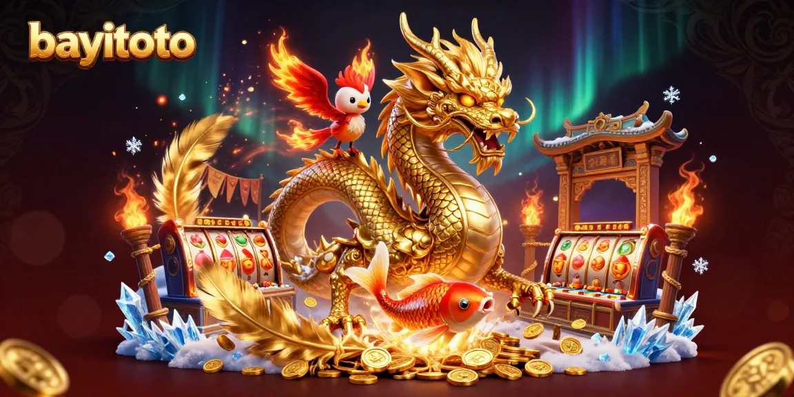 Engage in thrilling gameplay at bayitoto, with golden dragon, phoenix, and koi fish amid exciting casino elements.