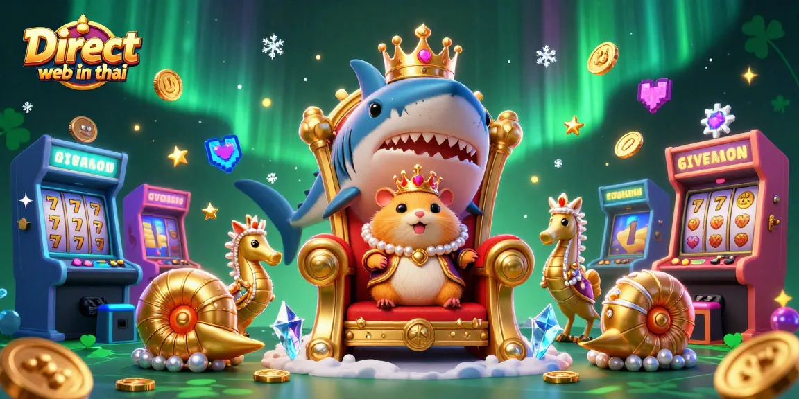Experience thrilling slots with the golden hamster king in this vibrant Direct web in thai casino illustration.