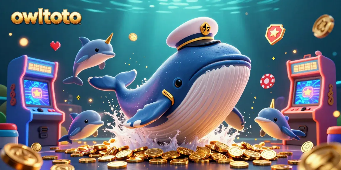 Join owltoto in the vibrant world of gaming with whales, dolphins, and poker chips floating energetically.