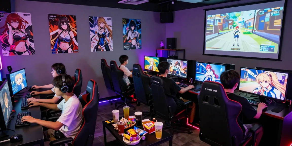 Gamers enjoying hentai games in an engaging adult gaming lounge atmosphere.