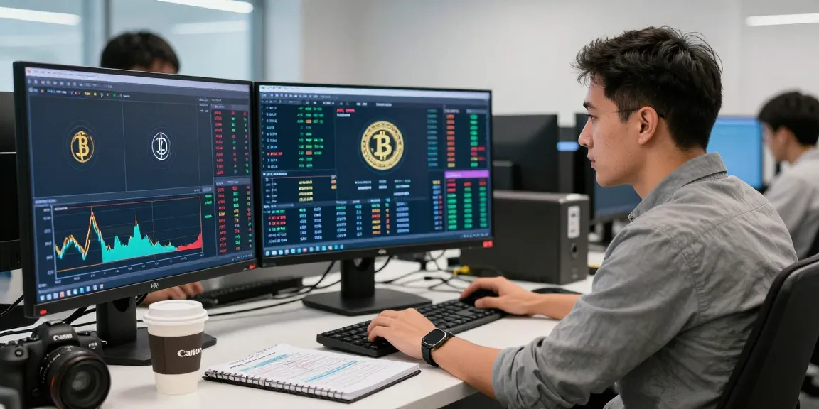 Отзывы о брокере Bitmex: трейдер в современном офисе за анализом рынка криптовалют.