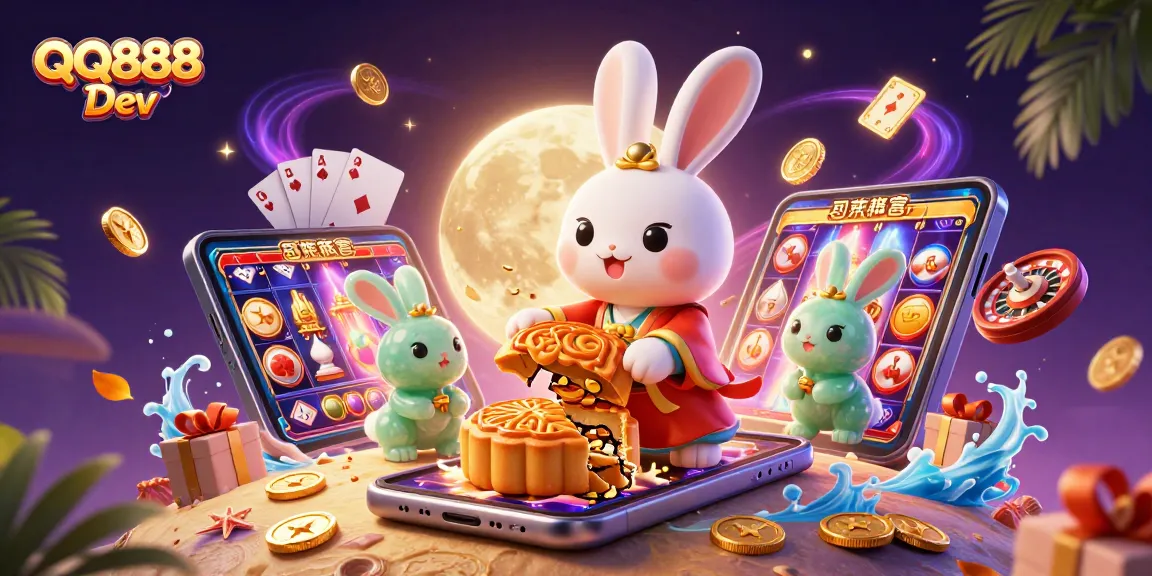 Experience thrilling gameplay at QQ888 Dev with a strategically designed moon rabbit scene revealing exciting poker chips.