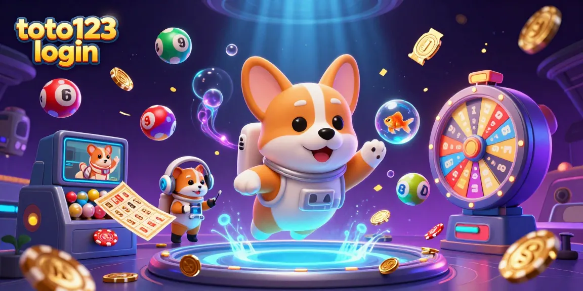 Engage with thrilling games on toto123 login in a vibrant, animated casino cosmos scene.