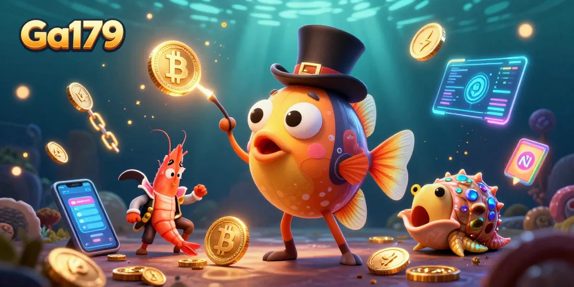 Fortune awaits with Ga179 as glowing coins cascade from an anglerfish and pirate shrimp!