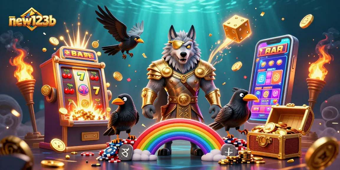 Experience thrilling gameplay at new123b with an epic Norse mythology-themed casino illustration.