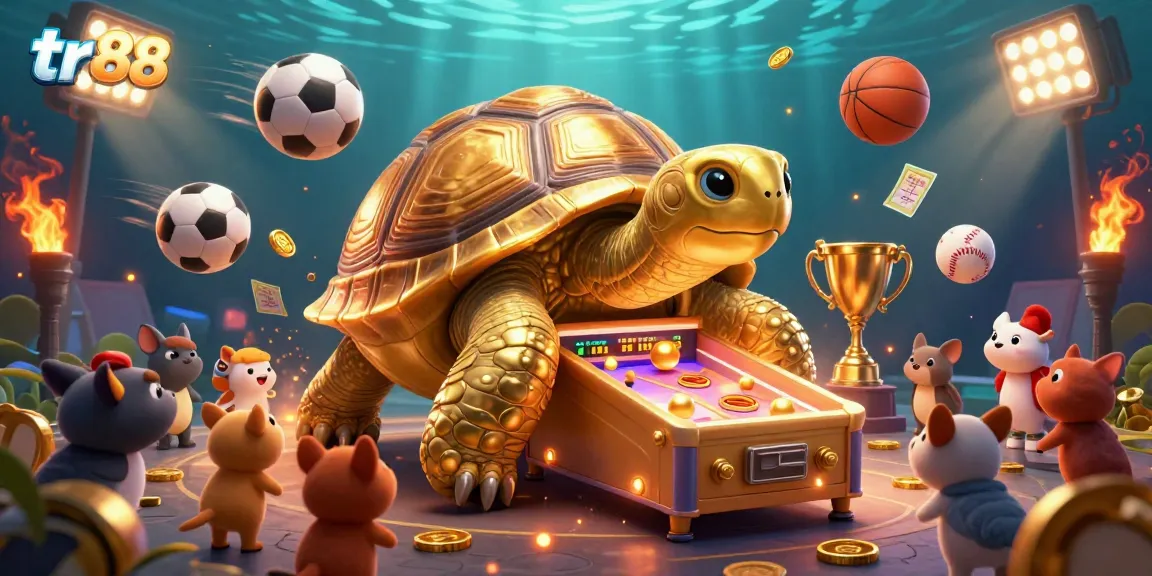 Experience the thrill of tr88 with a vibrant 3D illustration showcasing lively games and interactive elements.