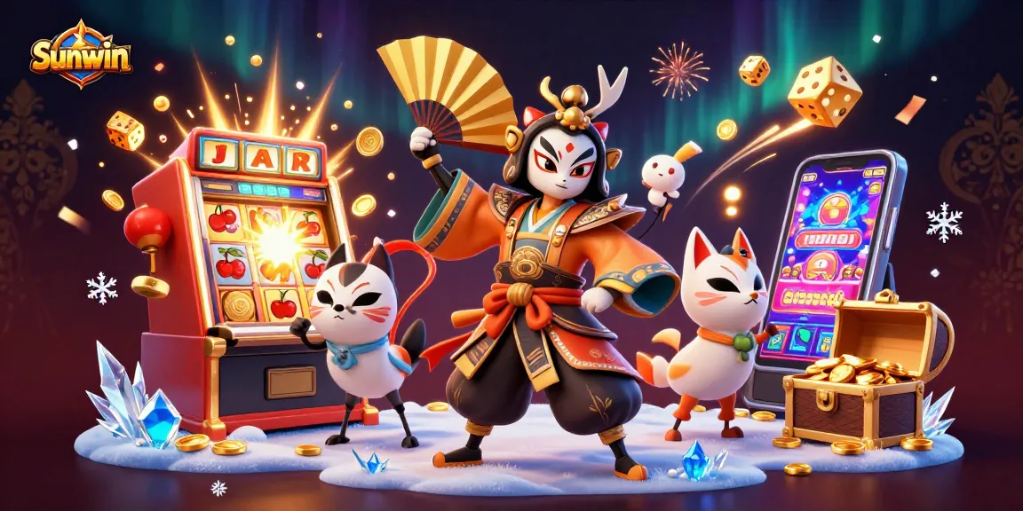 Win big with Sunwin's vibrant 3D casino illustration full of exciting game elements and rich details.