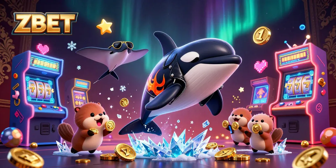 ZBET showcases a dynamic gambling scene with animated characters, slot reels, and casino elements.