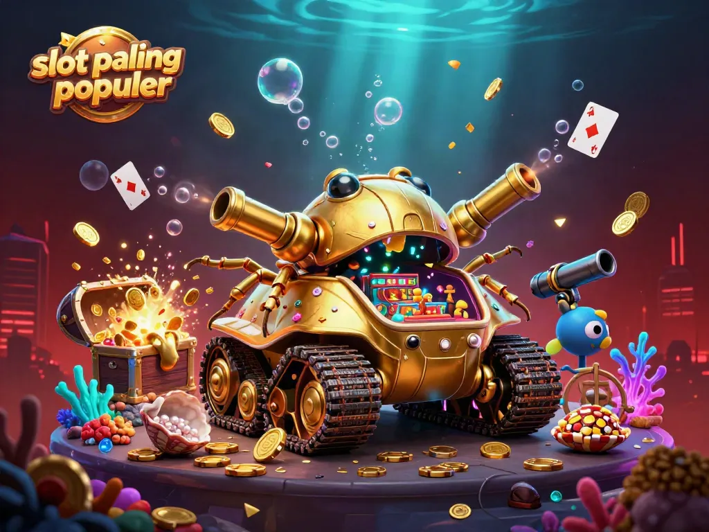 Slot gacor paling populer dalam ilustrasi 3D kartun yang menampilkan kasino mini di tank keong emas.