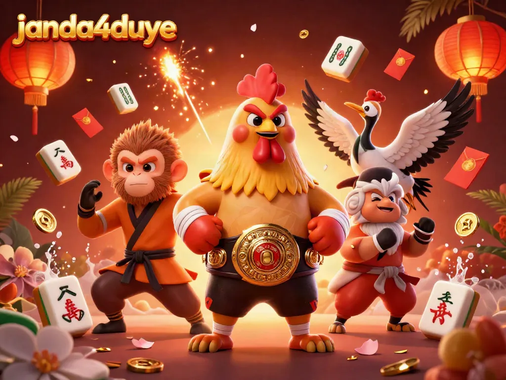 JANDA4D menghadirkan keseruan duel antara ayam Muay Thai dan monyet Shaolin dalam suasana kasino yang meriah.