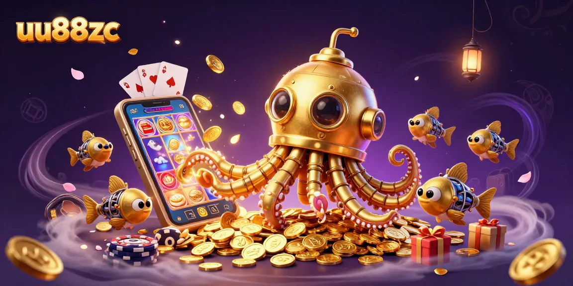 Spin slots and earn rewards with uu88zc amidst golden coins in this vibrant casino scene.