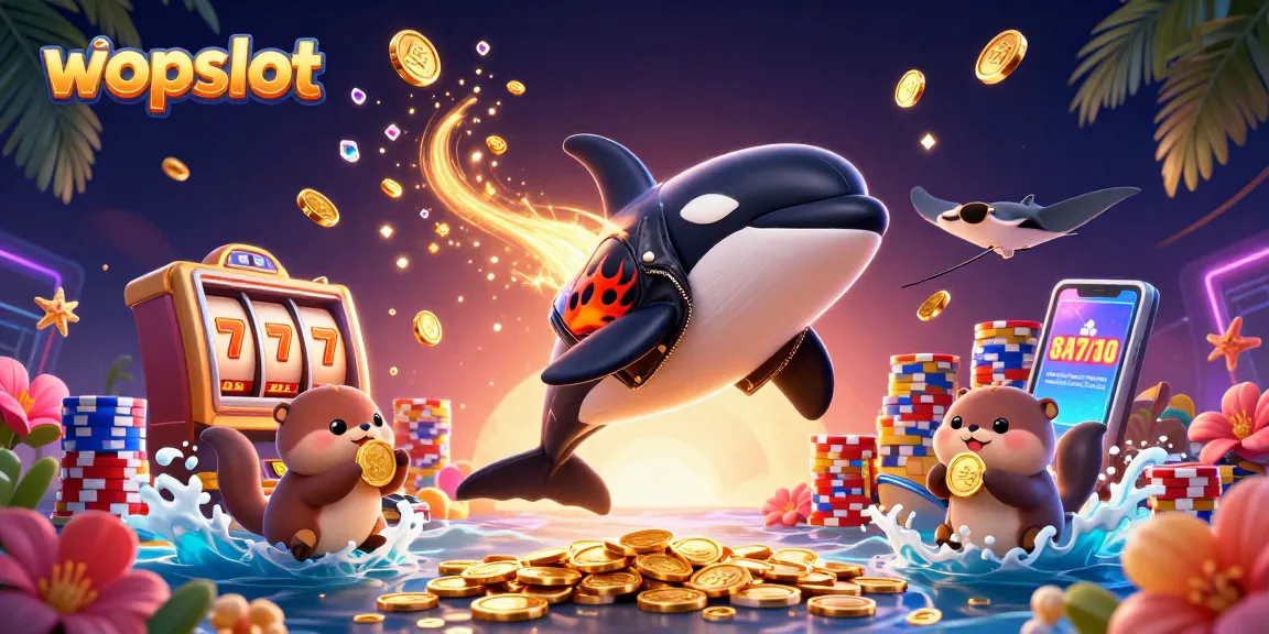 Spin the reels with wopslot's colorful illustration featuring engaging characters and casino elements.