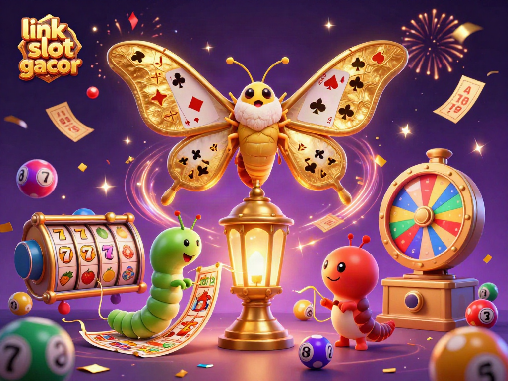 Experience the thrill of link slot gacor with engaging 3D lottery and casino elements in a vibrant scene.