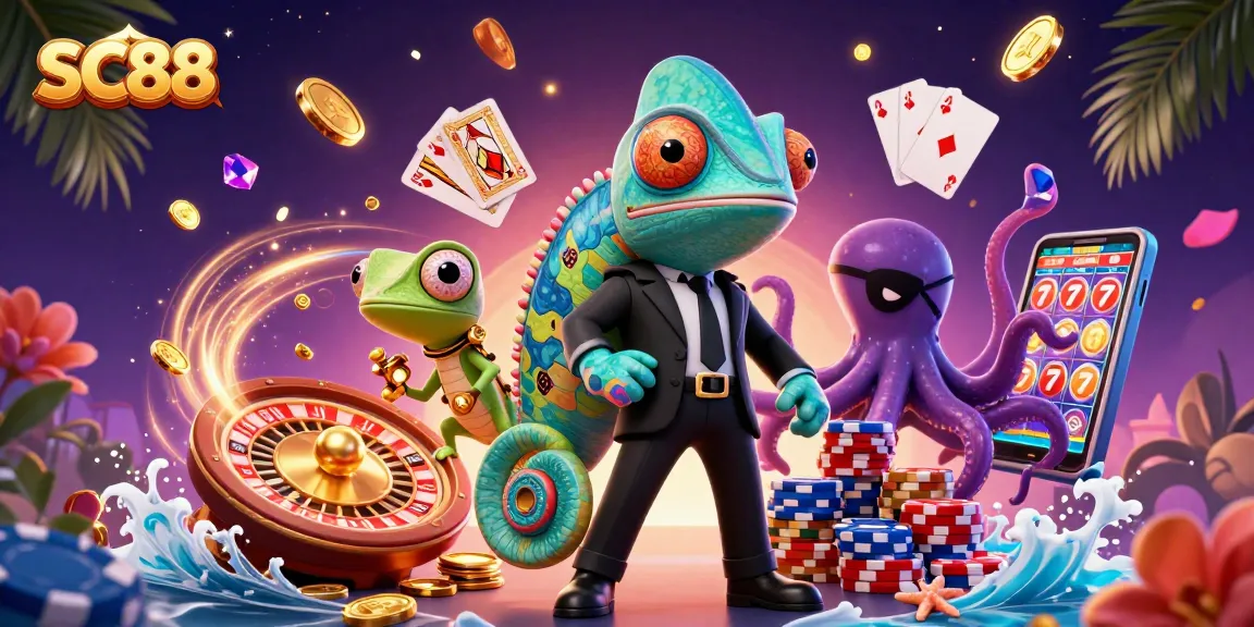 Experience exhilarating SC88 gaming with characters, vibrant casino elements, and dynamic action.