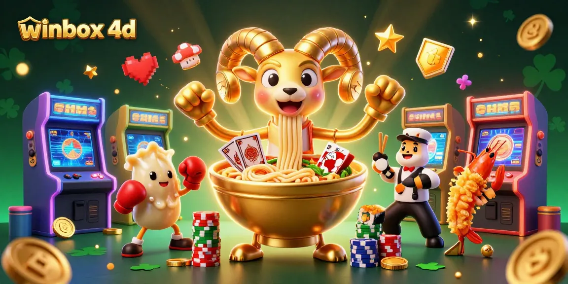 Engage in winbox 4d with a vibrant illustration of a ramen bowl dealer and dynamic game action.