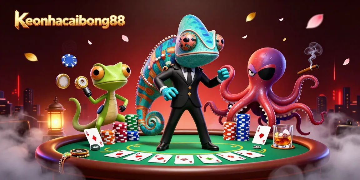 Experience keonhacaibong88's thrilling poker scene with dynamic characters and vibrant casino elements.