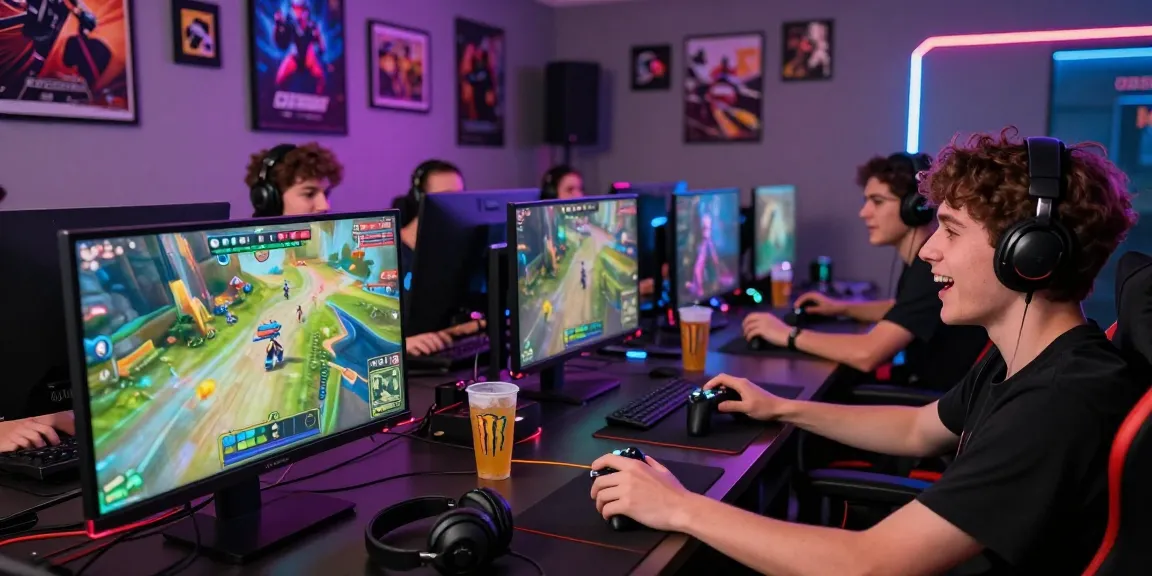 Vibrant gaming atmosphere capturing friends enjoying hitclub in a lively setup.